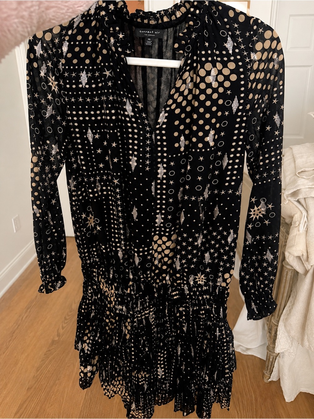 Current Air Black Dress with Gold and Silver Star Print